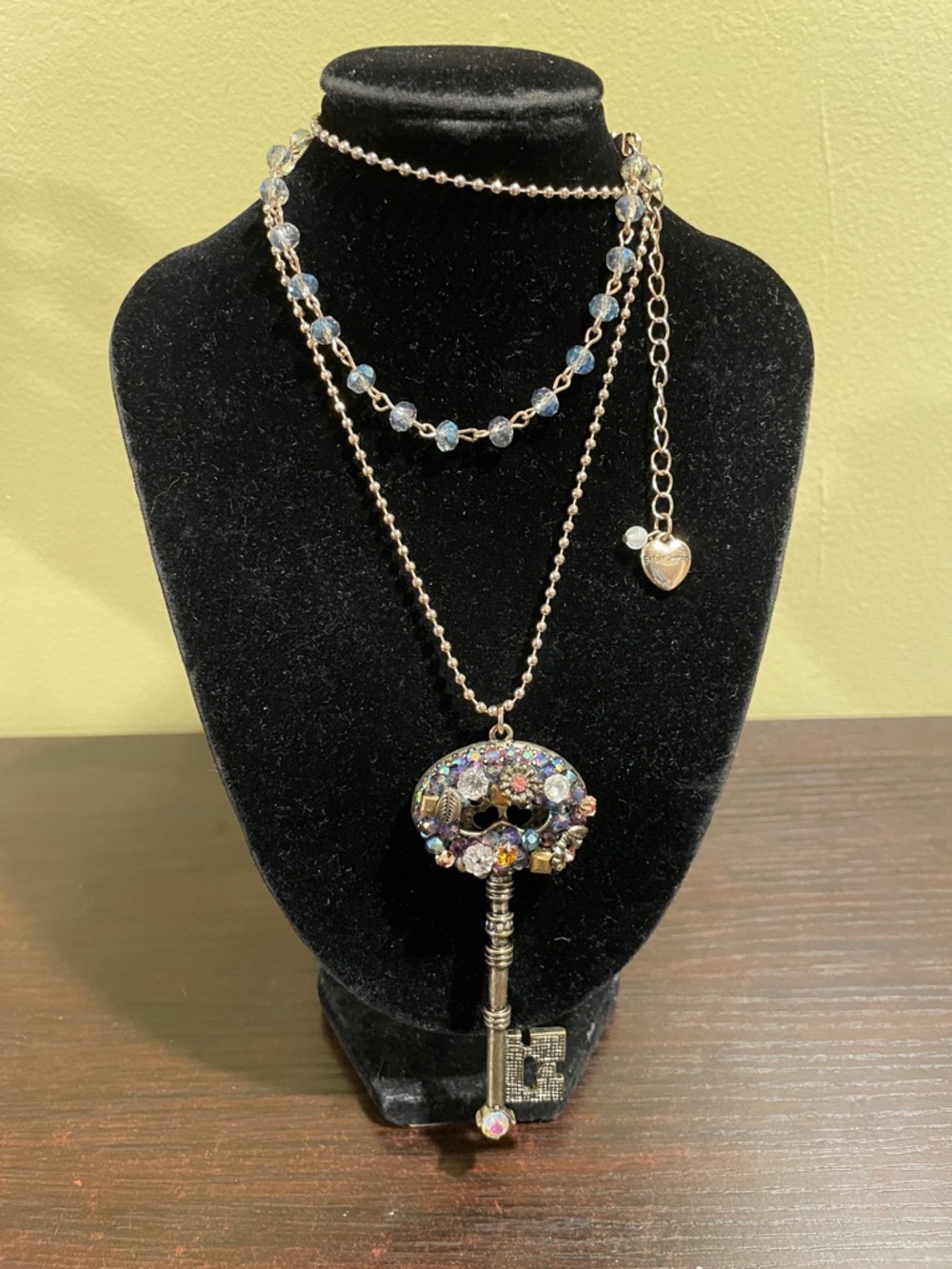Betsey Johnson Gold-Tone Blue Crystal Key Pendant Layered Necklace